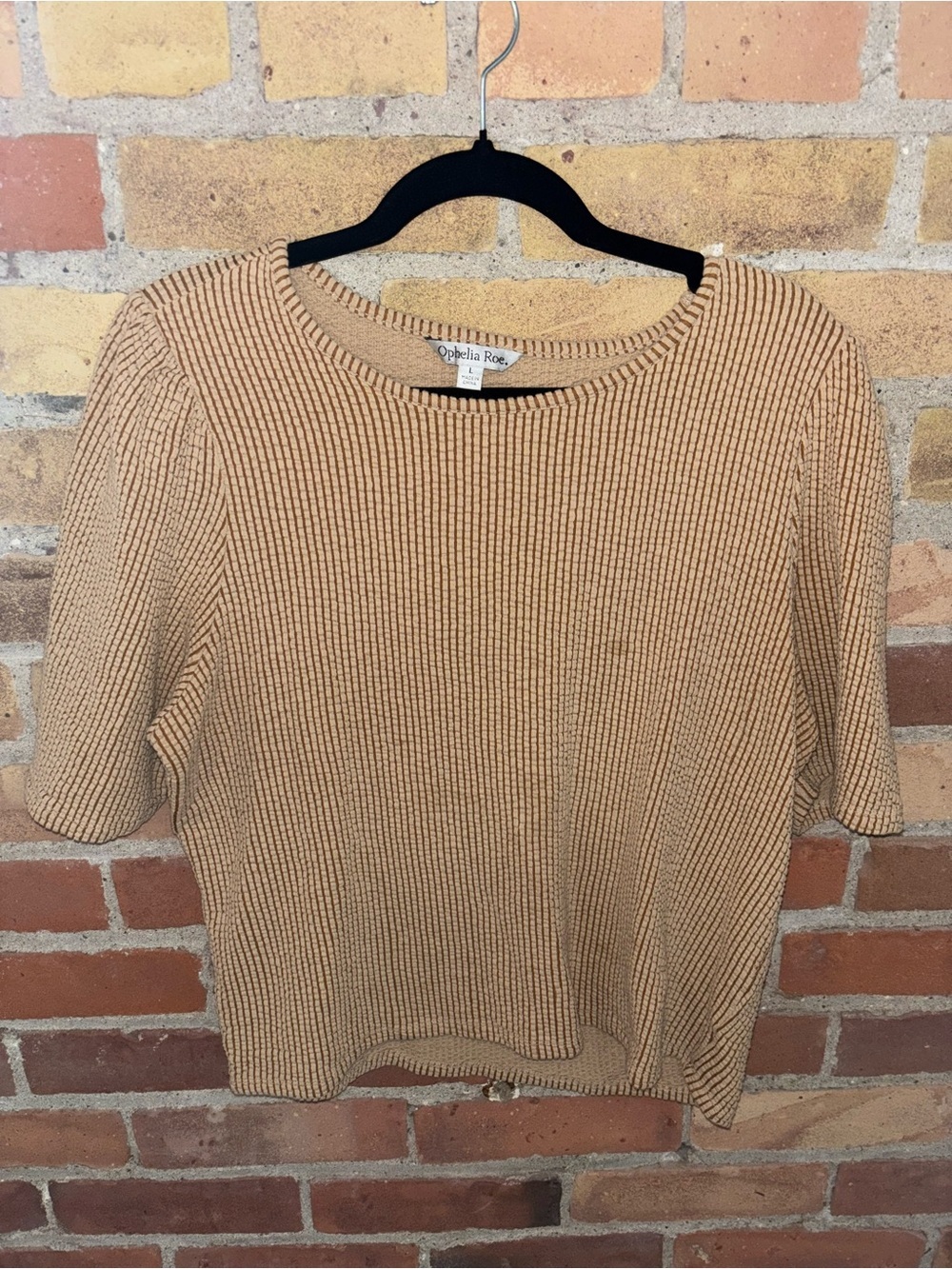 Ophelia Roe Ribbed Knit Short Sleeve Top - Camel